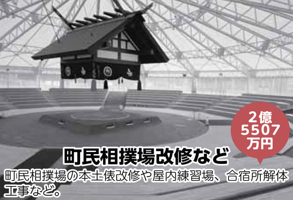 町民相撲場改修など／町民相撲場の本土俵改修や屋内練習場、合宿所解体工事など。